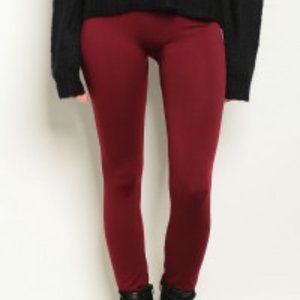 F&F Fleece Warmer Weather Slim Ankle Leggings OS Burgundy Wine